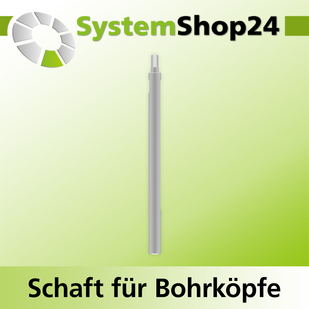 Systemshop24 Schaft für Bohrköpfe D15-30mm mit Schaft Gewinde innen M6 mit Passsitz D10mm SW9mm NL150mm GL165mm S10mm rund