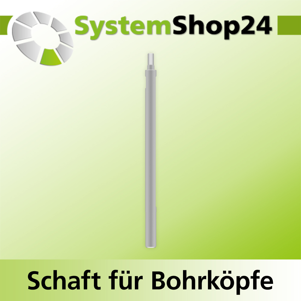 Systemshop24 Schaft für Bohrköpfe D15-30mm mit Schaft Gewinde innen M6 mit Passsitz D10mm SW9mm NL160mm GL175mm S10mm rund