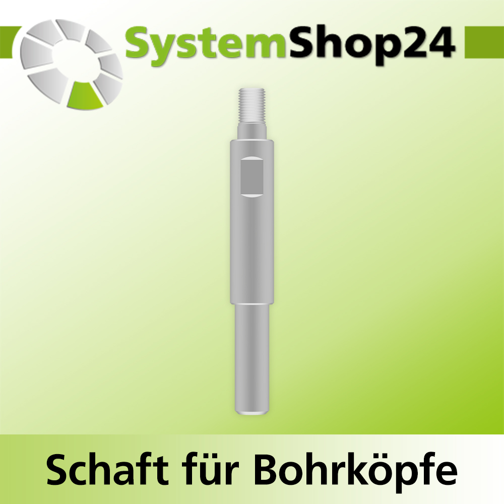 Systemshop24 Schaft für Bohrköpfe D31-49mm mit Schaft Gewinde innen M8 mit Passsitz D12,7mm (1/2") SW11mm NL80mm GL95mm S10mm rund