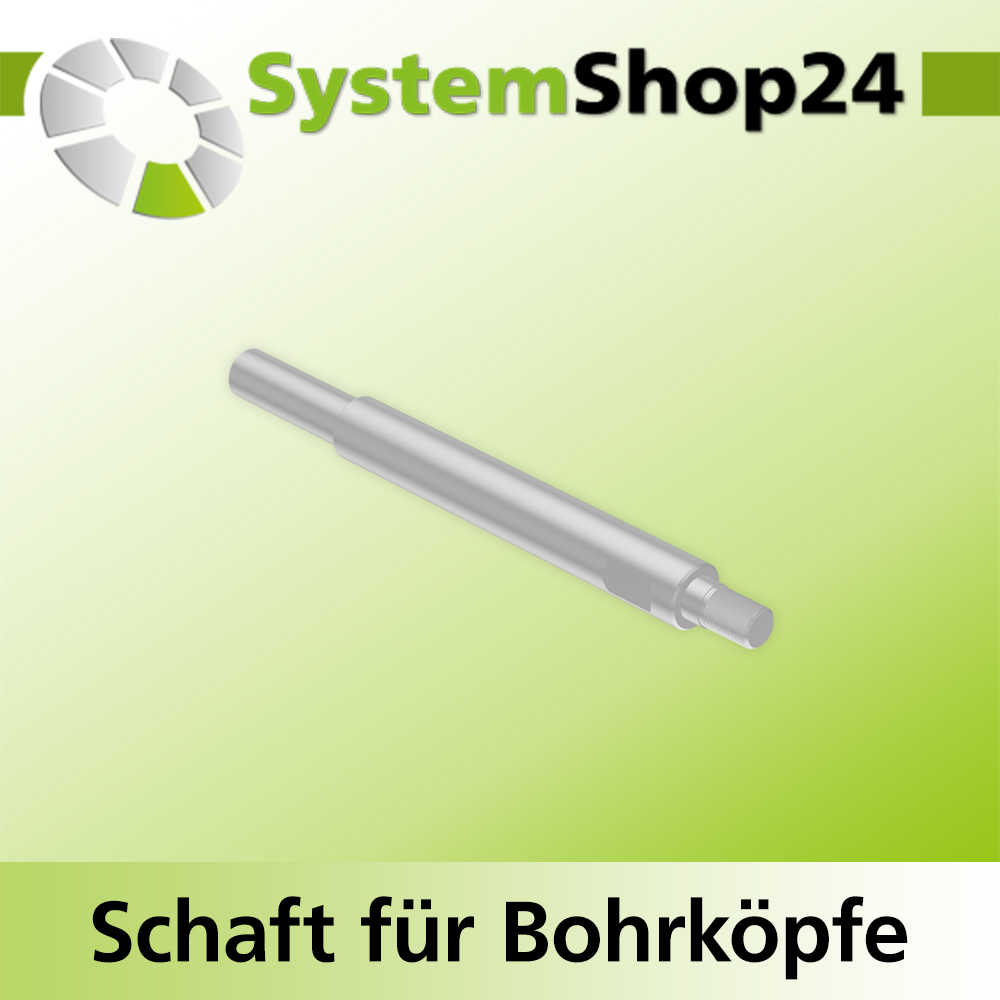 Systemshop24 Schaft für Bohrköpfe D31-49mm mit Schaft Gewinde innen M8 mit Passsitz D12,7mm (1/2") SW11mm NL120mm GL135mm S10mm rund