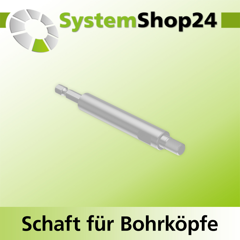 Systemshop24 Schaft für Bohrköpfe D31-49mm mit Schaft Gewinde innen M8 mit Passsitz D12,7mm (1/2") SW11mm NL100mm GL115mm S6,3mm sechskant