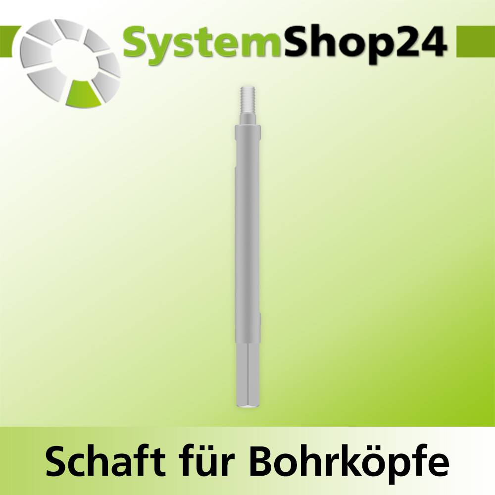 Systemshop24 Schaft für Bohrköpfe D15-30mm mit Schaft Gewinde innen M6 mit Passsitz D10mm SW9mm NL110mm GL125mm S10mm sechskant
