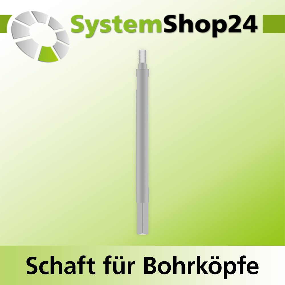 Systemshop24 Schaft für Bohrköpfe D15-30mm mit Schaft Gewinde innen M6 mit Passsitz D10mm SW9mm NL130mm GL145mm S10mm sechskant
