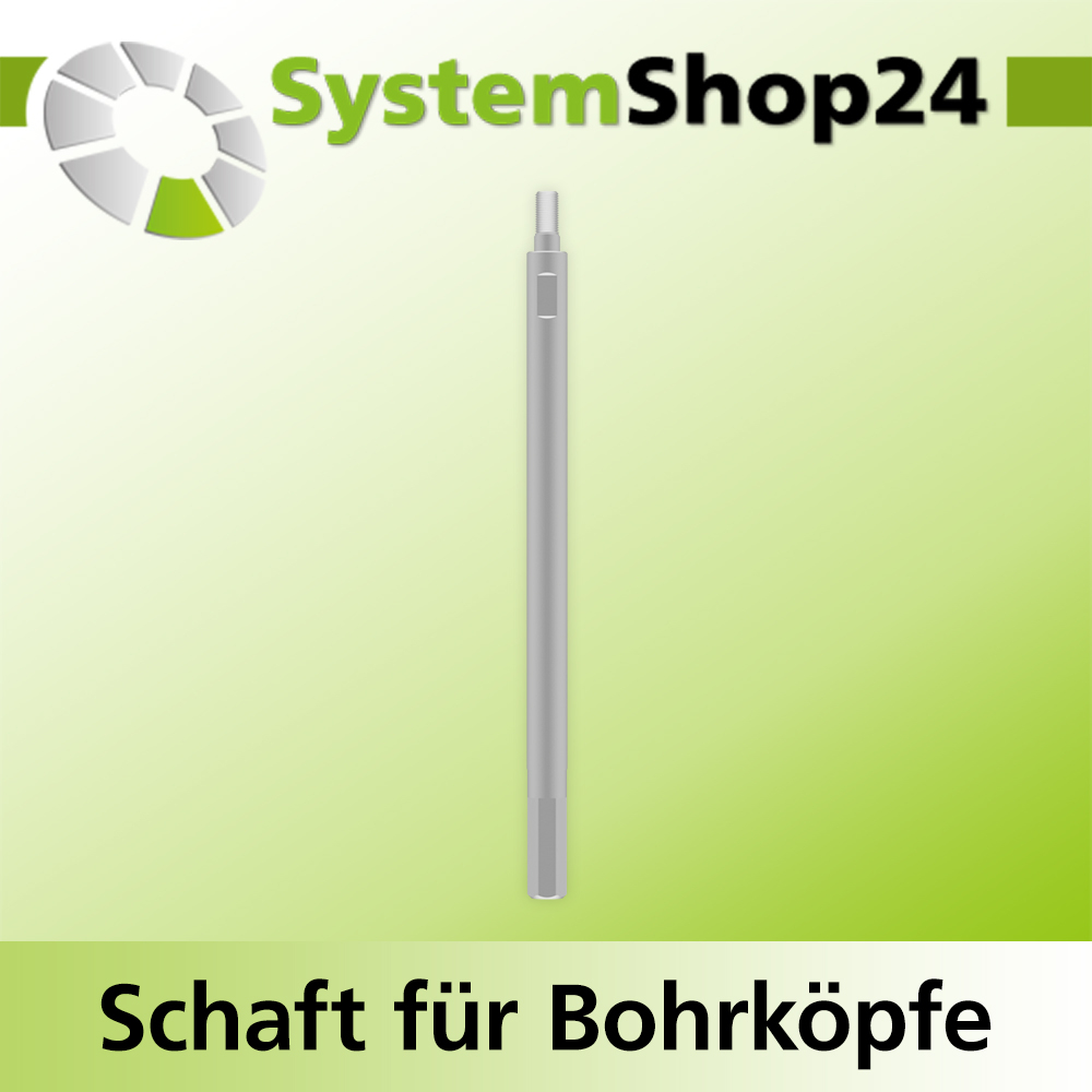 Systemshop24 Schaft für Bohrköpfe D15-30mm mit Schaft Gewinde innen M6 mit Passsitz D10mm SW9mm NL160mm GL175mm S10mm sechskant