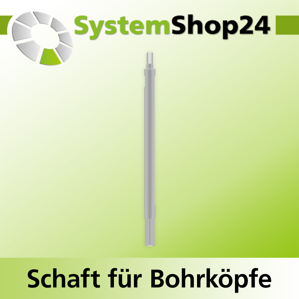 Systemshop24 Schaft für Bohrköpfe D15-30mm mit Schaft Gewinde innen M6 mit Passsitz D10mm SW9mm NL160mm GL175mm S10mm sechskant