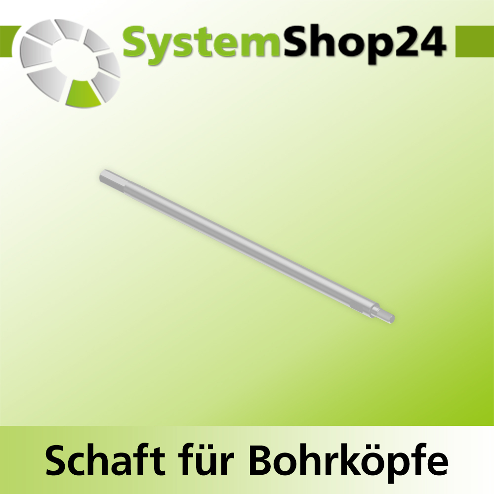 Systemshop24 Schaft für Bohrköpfe D15-30mm mit Schaft Gewinde innen M6 mit Passsitz D10mm SW9mm NL250mm GL265mm S10mm sechskant