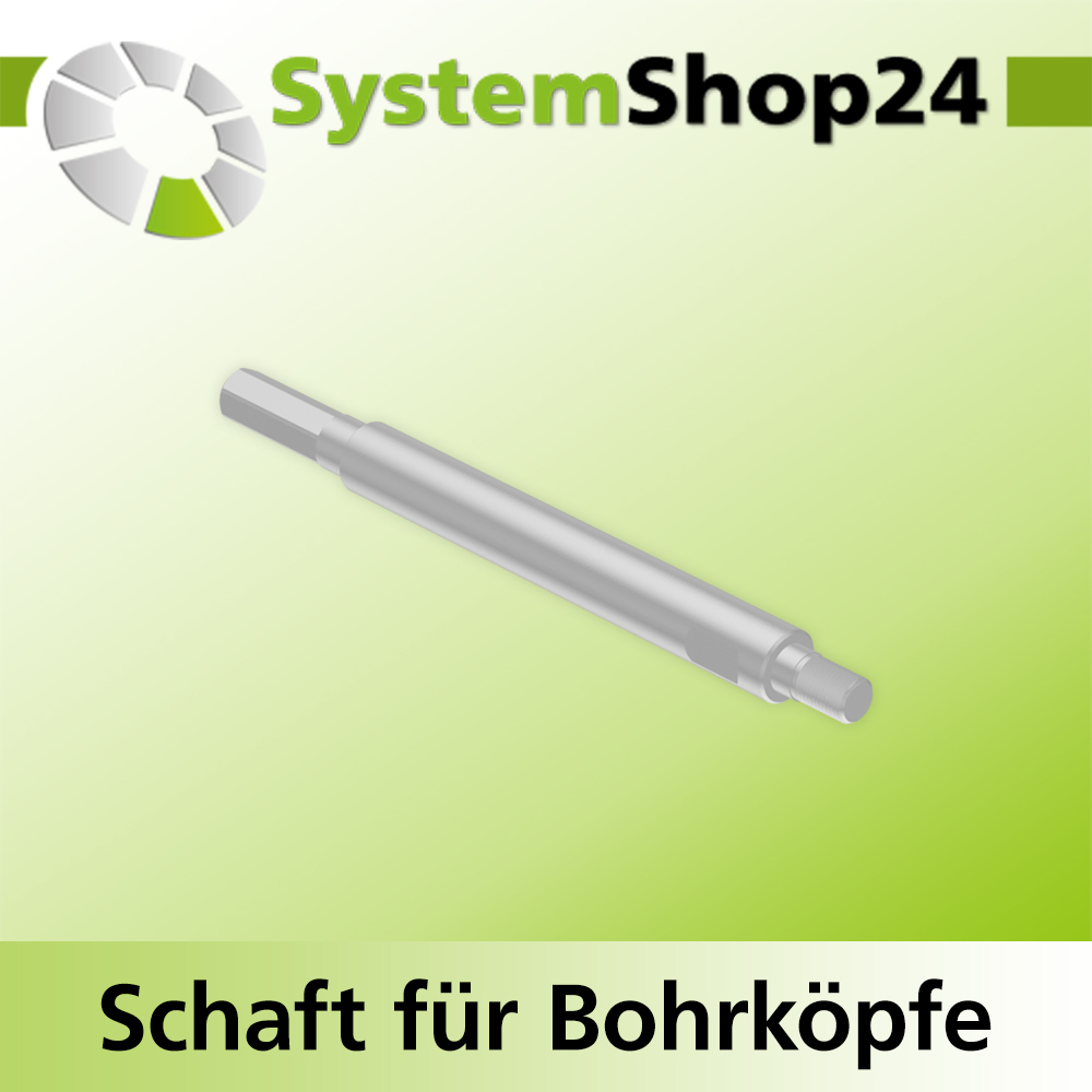 Systemshop24 Schaft für Bohrköpfe D31-49mm mit Schaft Gewinde innen M8 mit Passsitz D12,7mm (1/2") SW11mm NL130mm GL145mm S10mm sechskant