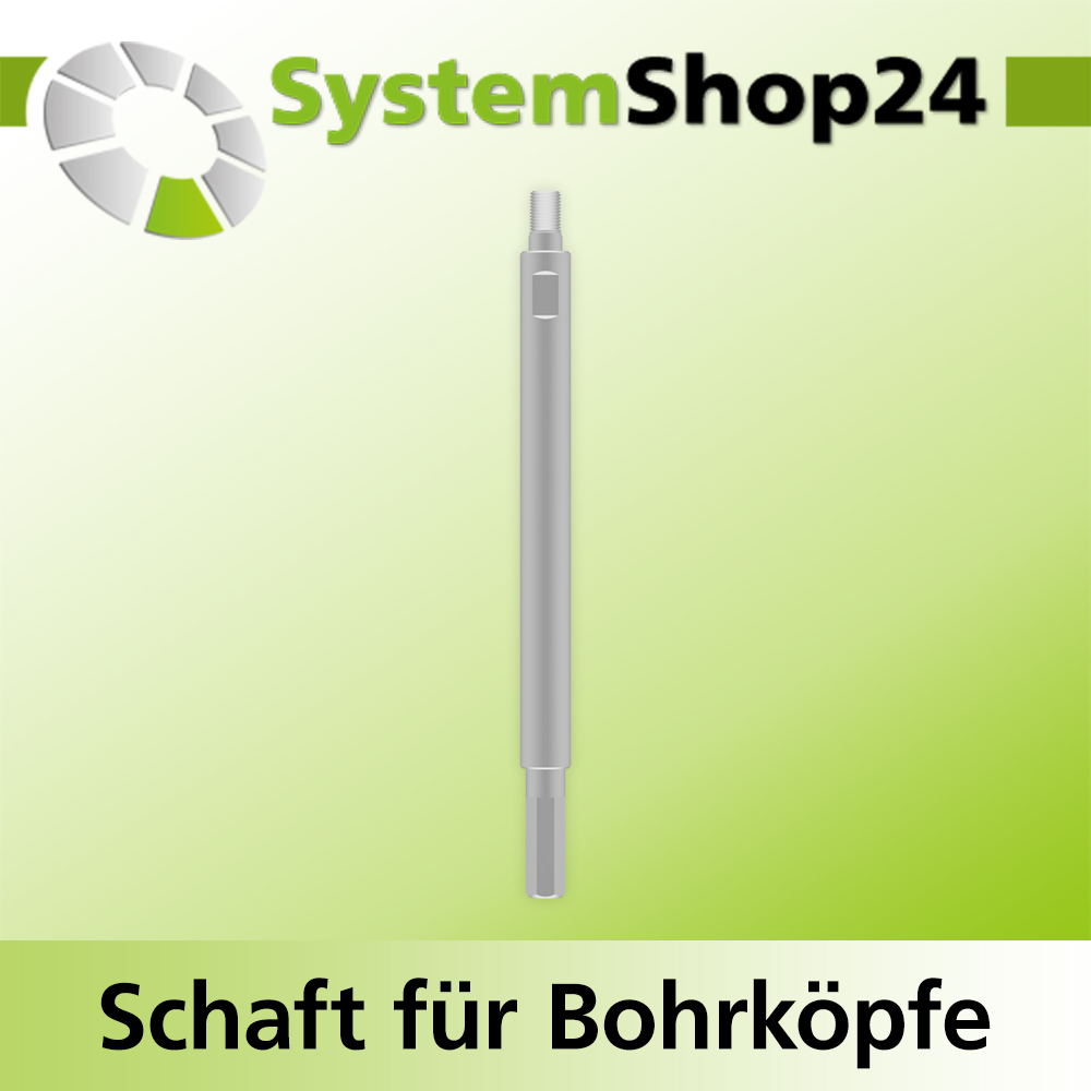 Systemshop24 Schaft für Bohrköpfe D31-49mm mit Schaft Gewinde innen M8 mit Passsitz D12,7mm (1/2") SW11mm NL160mm GL175mm S10mm sechskant