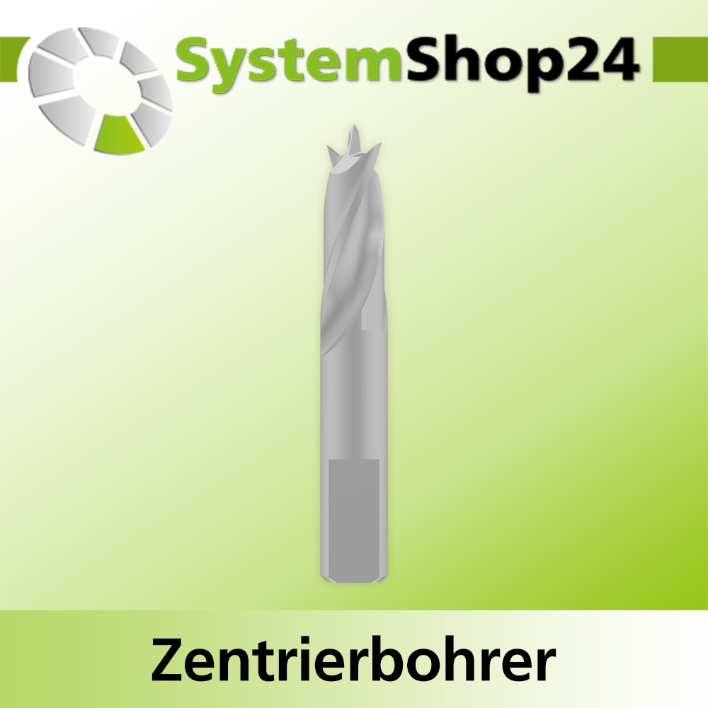 Systemshop24 Zentrierbohrer mit Zentrierspitze und Vorschneidern HSS M2 D6mm NL21mm GL41mm S6mm