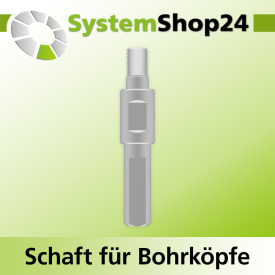 Systemshop24 Schaft für Bohrköpfe D31-49mm mit Schaft Gewinde innen M8 mit Passsitz D12,7mm (1/2") SW11mm NL50mm GL65mm S10mm rund mit Spannfläche und Schraube